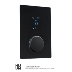 HUUM Wi-Fi Glass Black control panel with a modern, sleek design, displaying a temperature of 22°C.