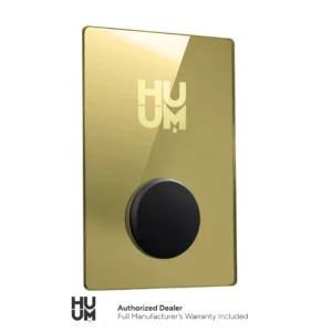 HUUM UKU Wi-Fi sauna control panel with a luxurious gold finish and sleek design.