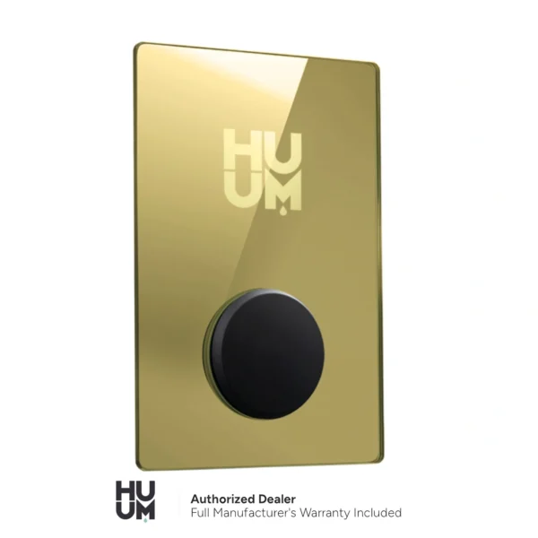 HUUM UKU Wi-Fi sauna control panel with a luxurious gold finish and sleek design.