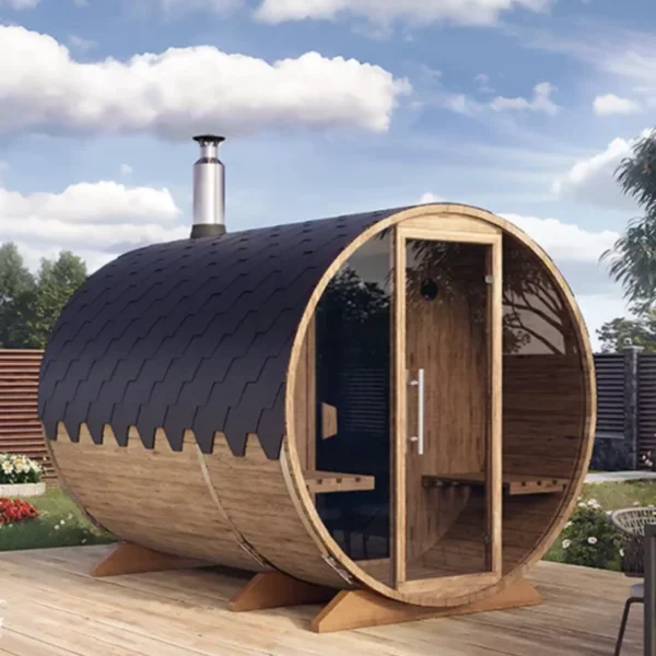"3m" S3P Barrel sauna for 4 persons with dressing room - Image 2