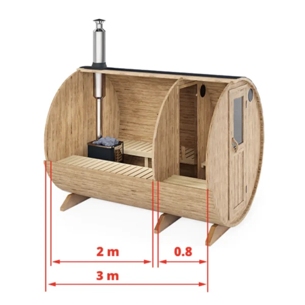 "3m" S3P Barrel sauna for 4 persons with dressing room - Image 6