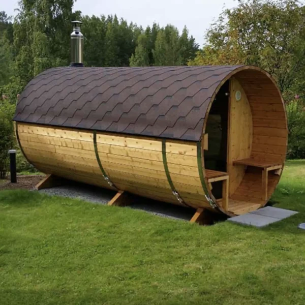 "4m" S4PV Barrel sauna for 4 persons with dressing room and outside seats - Image 2