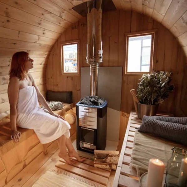"4m" S4PV Barrel sauna for 4 persons with dressing room and outside seats - Image 3