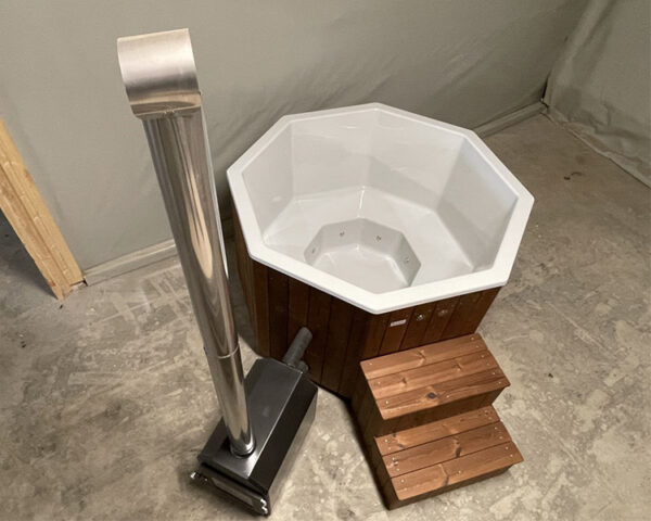 1.8m 8-cornered hot tub with fiberglass interior and external stove - Image 3