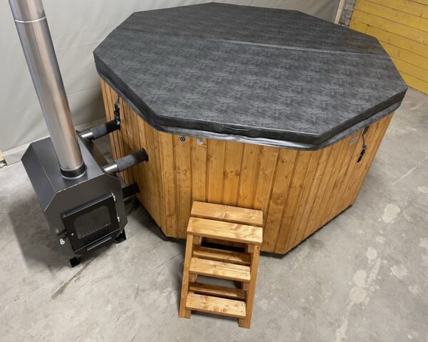 2.4x2.4 m 8-cornered hot tub with fiberglass interior, external stove - Image 2