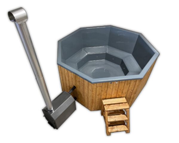 2.4x2.4 m 8-cornered hot tub with fiberglass interior, external stove