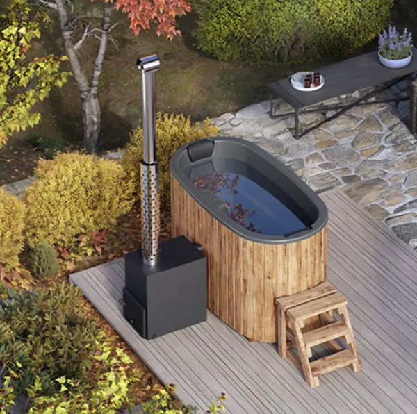 1,85x0,95m oval hot tub with outside stove