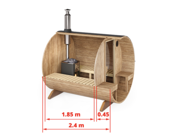 "2.4m" S2V Barrel Sauna for 4 persons with outside seats - Image 5