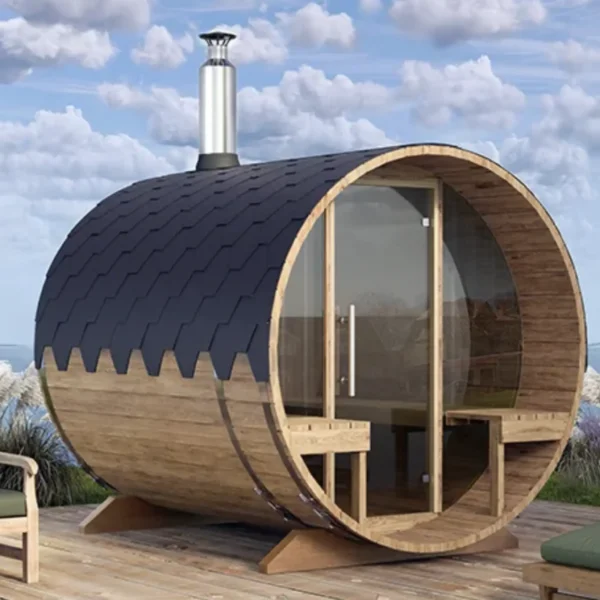 "2.4m" S2V Barrel Sauna for 4 persons with outside seats - Image 2