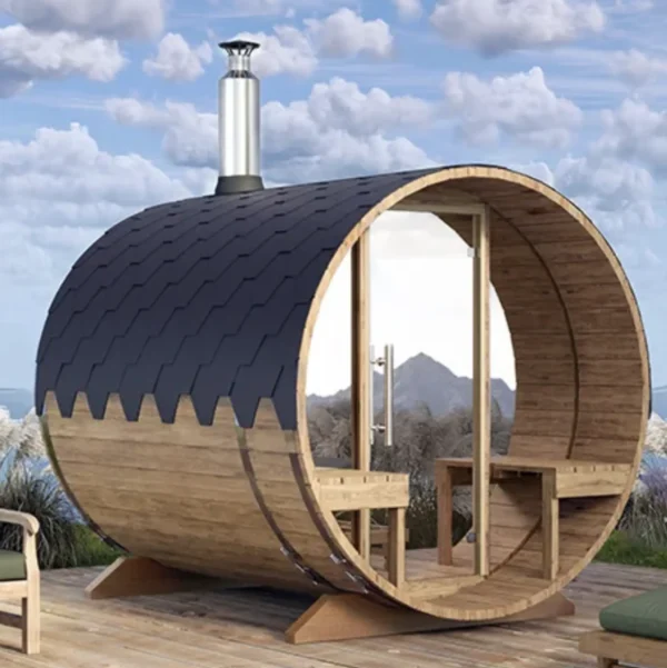 "2.4m" S2V Barrel Sauna for 4 persons with outside seats - Image 3
