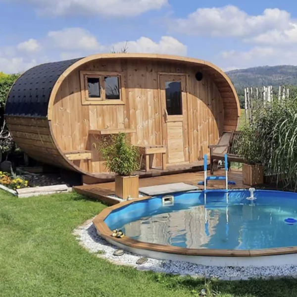 "4m" S424V Oval barrel sauna for 4 persons with terrace - Image 2