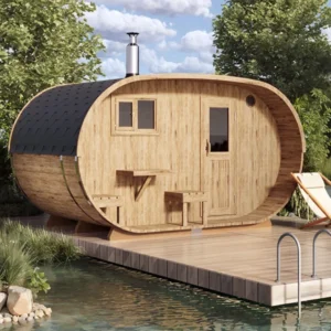 "4m" S424V Oval barrel sauna for 4 persons with terrace