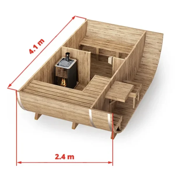 "4m" S424V Oval barrel sauna for 4 persons with terrace - Image 6