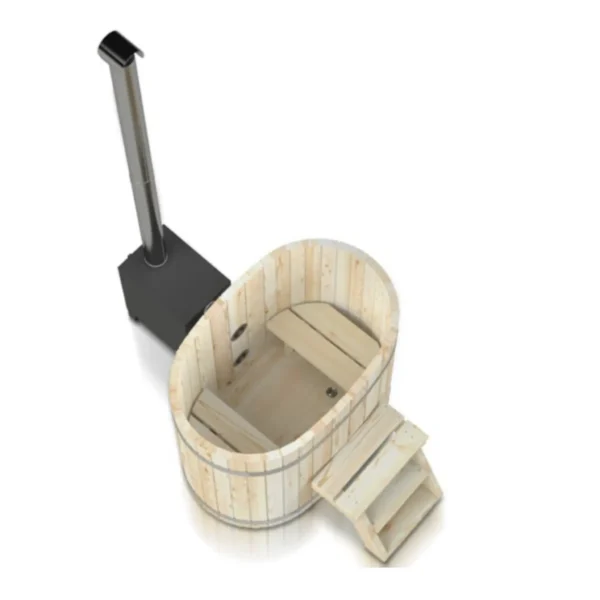 Oval wooden hot tub with outside heater (spruce/thermowood) - Image 2