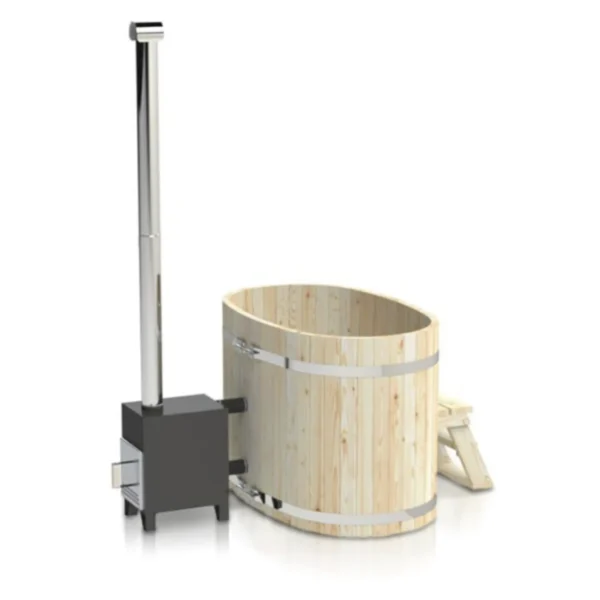 Oval wooden hot tub with outside heater (spruce/thermowood) - Image 3