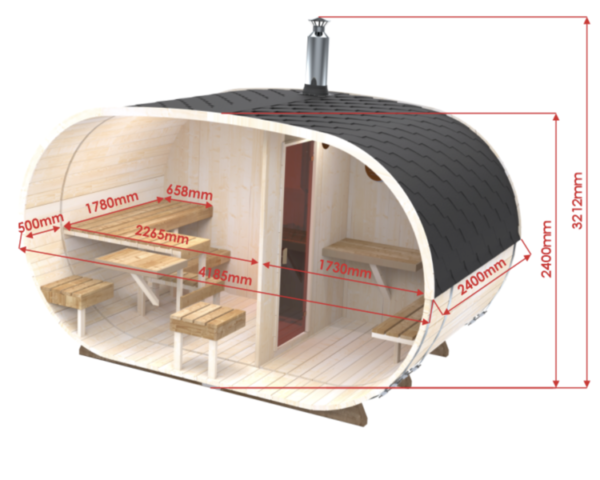 "4m" S424V Oval barrel sauna for 4 persons with terrace - Image 5