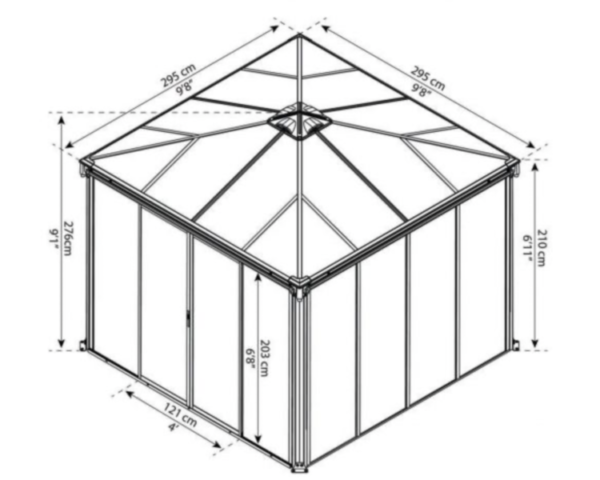 Ovellinen paviljonki Palram 3000, 2,95×2,95m, harmaa - Image 2