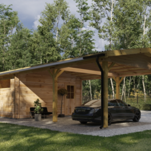 Autotalli kaksoiskatoksella 57 m²