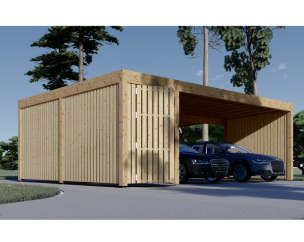 Kaksinkertainen puinen autokatos varastolla ja sivuseinillä LUNA DUO F PLUS (7,6×5,6 m) - Image 2