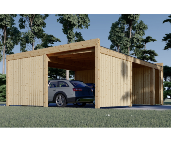 Kaksinkertainen puinen autokatos varastolla ja sivuseinillä LUNA DUO F PLUS (7,6×5,6 m) - Image 3