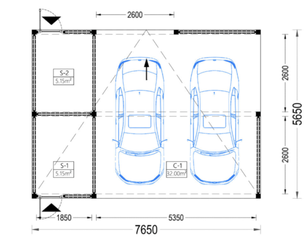 Kaksinkertainen puinen autokatos varastolla ja sivuseinillä LUNA DUO F PLUS (7,6×5,6 m) - Image 4
