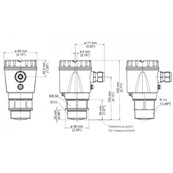 NR 7100 radar sensor, 12-35DC, max 8m, 4-20mA, -40°C...+60°C, -1bar...+3bar, G1½”, IP66/67 - Image 2