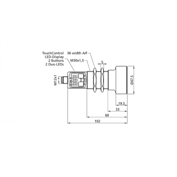MIC+340/DIU/TC ultrasonic sensor, 9-30DC, M30, with display 350-5000MM, PNP + 0-10V/4-20MA, M12 plug, IP67 - Image 3