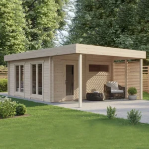 Hiid XL Sauna – A luxurious and spacious outdoor sauna with a separate relaxation area, large glass panels, and premium Nordic spruce construction.