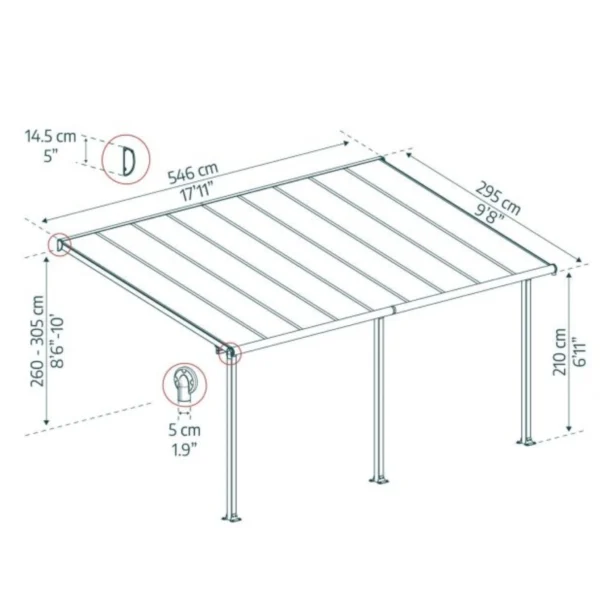 Terrace canopy Palram-Canopia Olympia, 3×5.46m, grey/bronze - Image 3