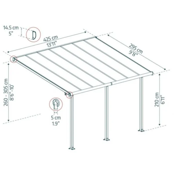 Terrace canopy Palram-Canopia Olympia, 3×4.25m, grey/bronze - Image 3