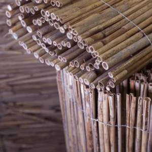 Close-knit reed mat for both indoor and outdoor spaces as a decorative element.