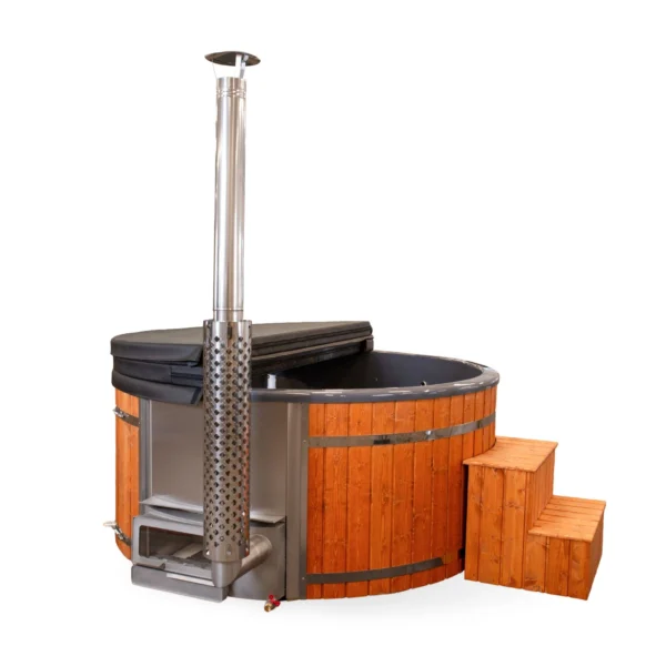 Black Pearl 3 horizontal, ∅ 2,2m hot tub with integrated wood-burning heater for 8-10 people - up to 35% more seating space. Thermal cover included! - Image 2