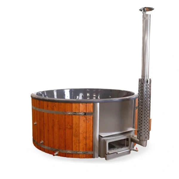 Black Pearl 3 horizontal, ∅ 2,2m hot tub with integrated wood-burning heater for 8-10 people - up to 35% more seating space. Thermal cover included! - Image 3